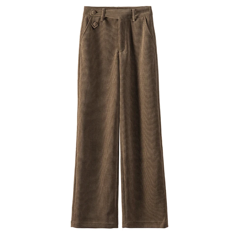 

2023 Spring Korean Fashion Pants Women Full Length Vintage Corduroy Button Pantalones Trousers Women Zipper Fly