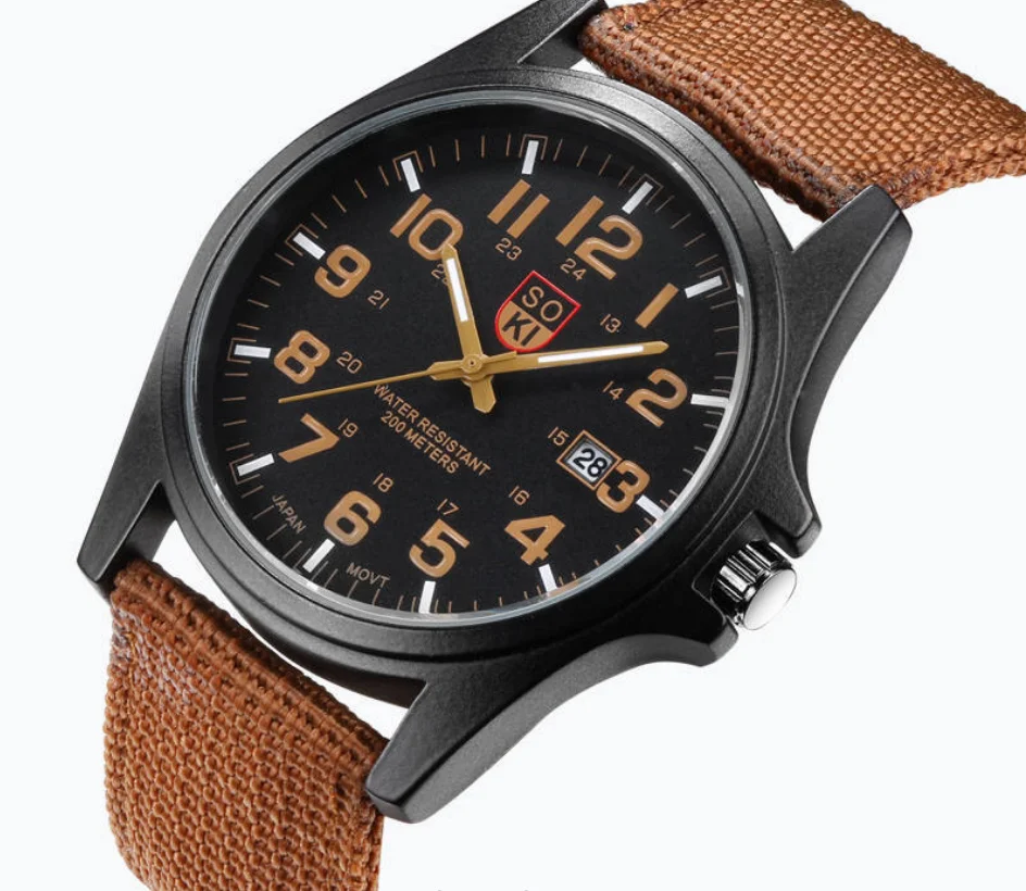 Fashion military watch braided nylon belt men's calendar sports quartz watch