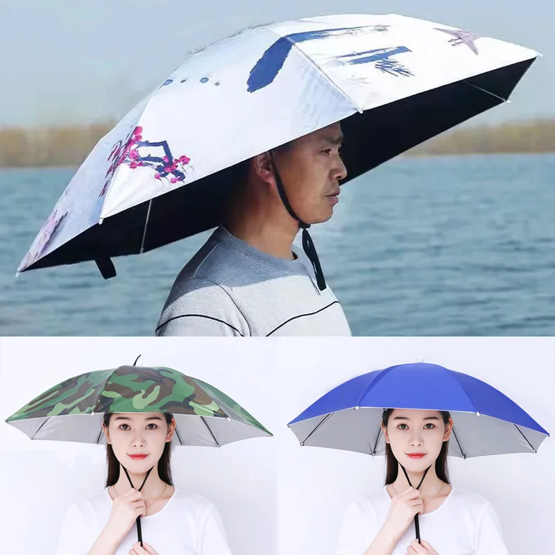 

Portable Rain Umbrella Hat Army Green Foldable Outdoor Pesca Sun Shade Waterproof Camping Fishing Headwear Cap Beach Head Hats