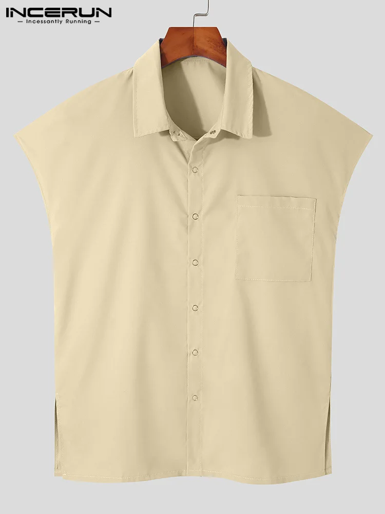 Korean Style New Men's Solid All-match Sleeveless Blouse Casual Streetwear Male Hot Sale Buttons Shirts S-5XL INCERUN Tops 2023