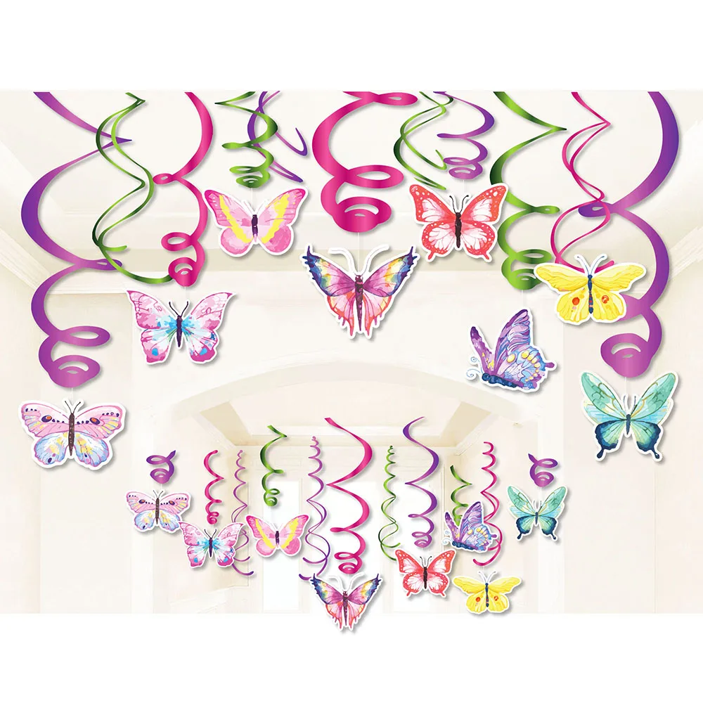 

30pcs Spring Butterfly Insect Birthday Party Ceiling Hanging Swirls Spirals DIY Backdrops Jungle Baby Shower Party Decorations