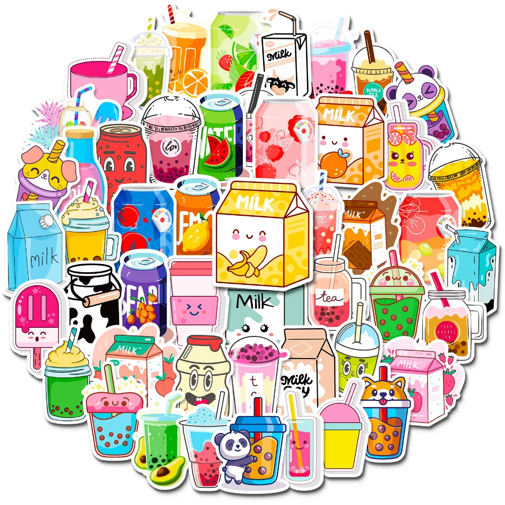 

10/50PCS INS Cute Drink Aesthetic Stickers Cartoon Decal Scrapbook Laptop Phone Luggage Diary Car Decoration Sticker Kid Toy