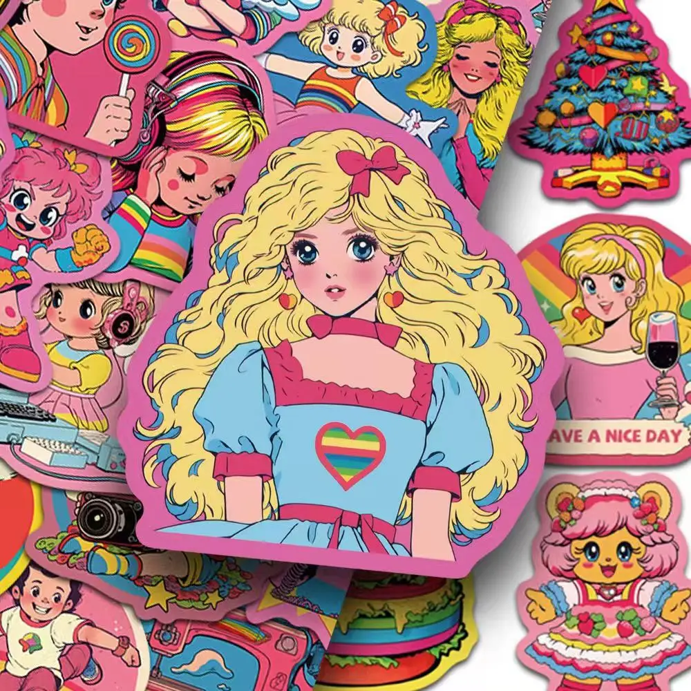 50pcs Ins Novelty Cartoon Cute Retro Stickers Creative Decoration Pvc Waterproof Decals For Kids Boys Girls Toys Gifts