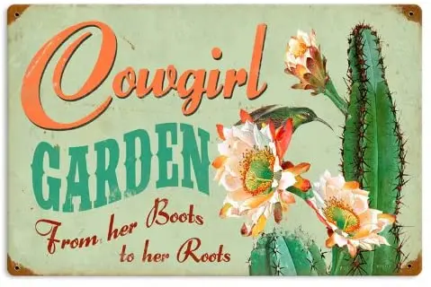 

Старые знаки, ковбойский сад, металлический знак, Настенный декор 18x12