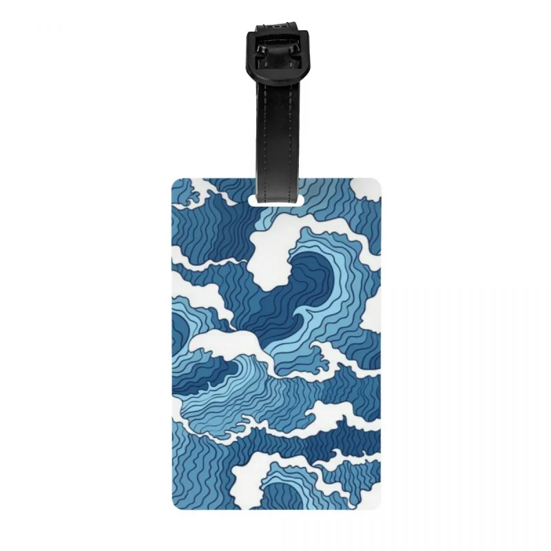 

Custom Great Wave Kanagawa Pattern Luggage Tag Privacy Protection Ocean Sea Water Waves Baggage Tags Travel Bag Labels Suitcase