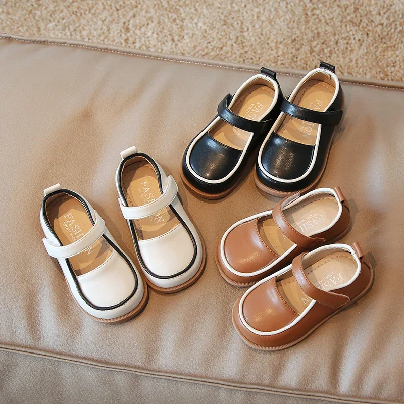 

Little Girl's Leather Shoes Patchwork Round Toe Lovely Children Mary Janes 21-30 Classic Fashion Matte Pu Autumn Shoes for Girls