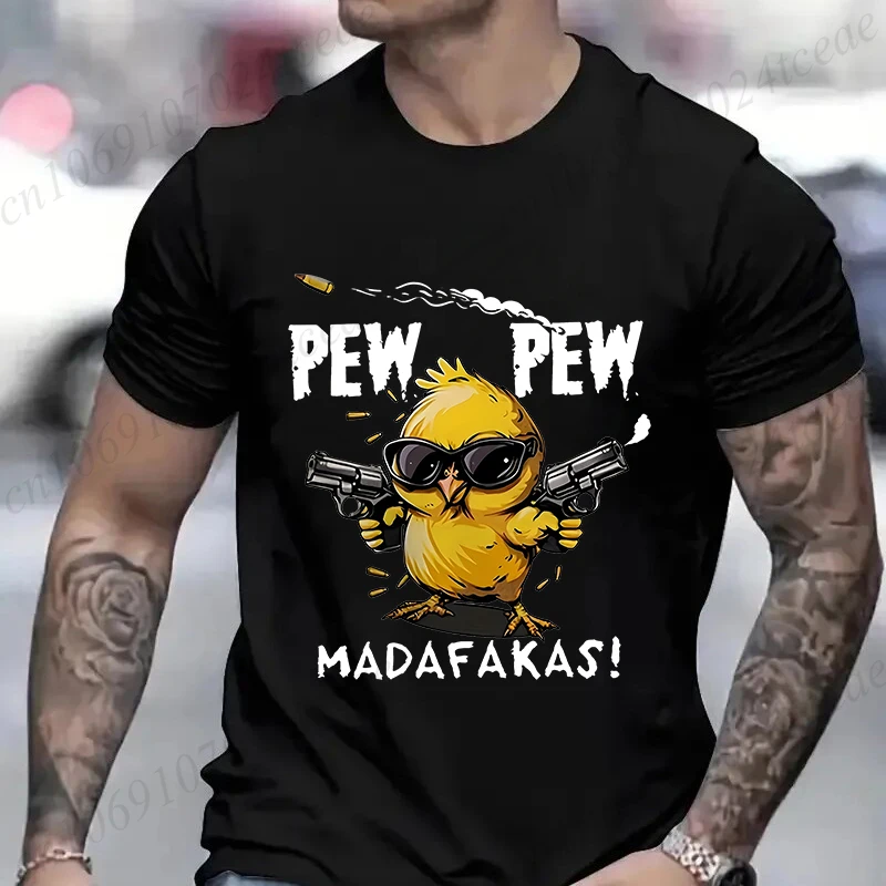 Фото Мужские футболки Pew Pew Madafakas, топы с забавным рисунком, летние футболки с короткими рукавами, модная уличная мужская одежда больших размеров №1