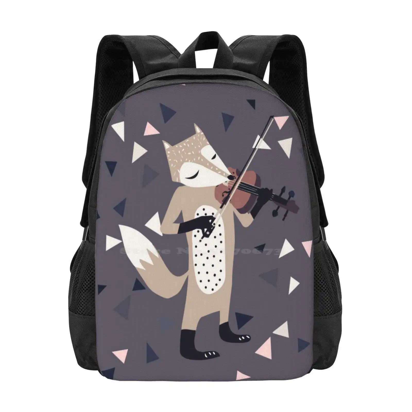 Foxy Violinist 3D Print Design Backpack Student Bag Foxy Violinist Kids Musicians Instruments Nordic Style Cute Strings Viola