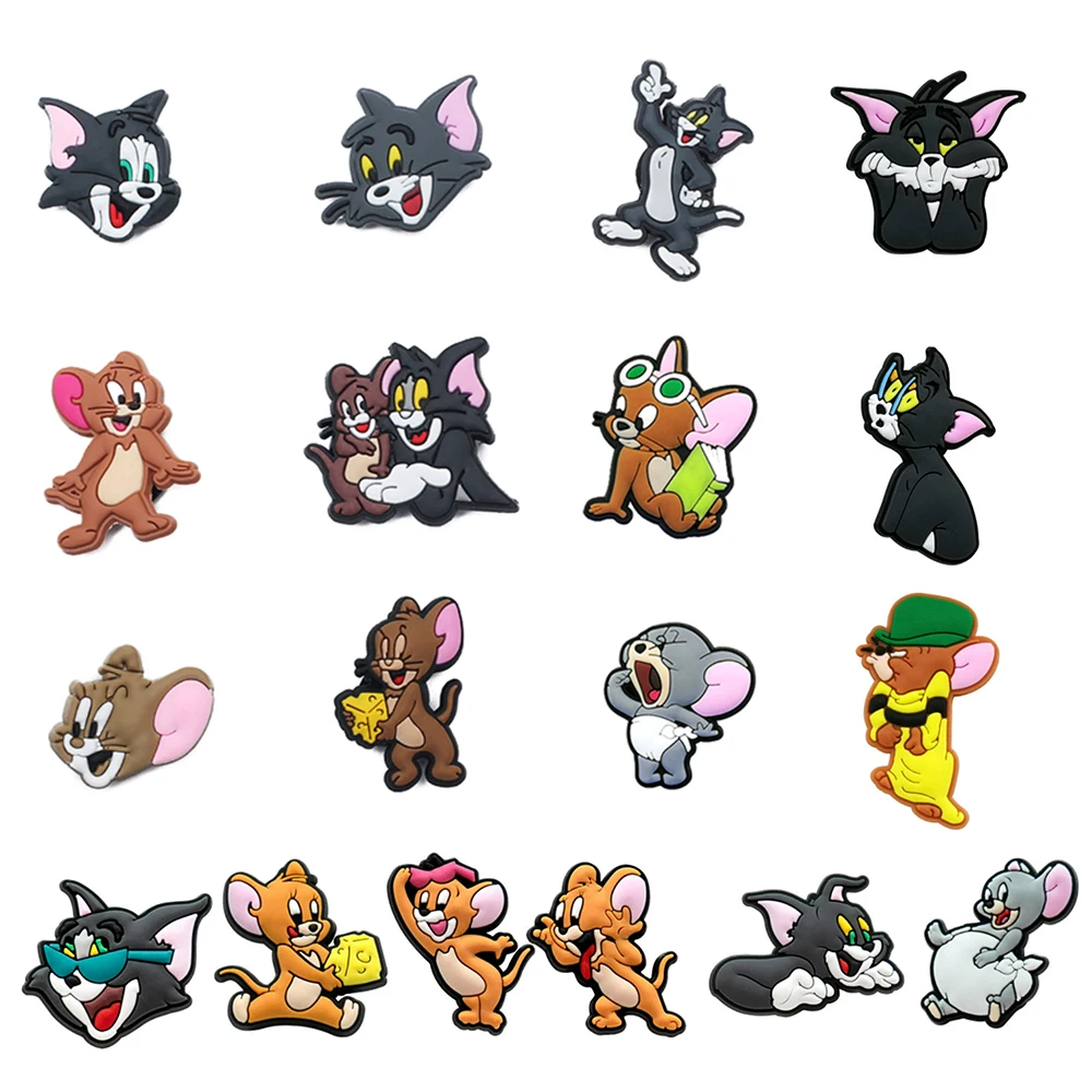 1pcs Cartoon Croc Charms Designer for Cute Cat and Mice Shoe Charms Croc Accessories for Classic Clog Kids Gift Hot Sale