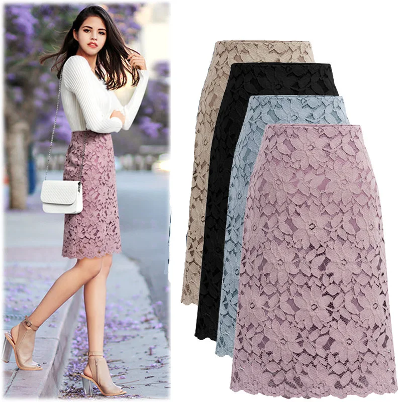 

Summer Ebay New Lace Skirt Women Solid Color High Waist Lace Long Skirt
