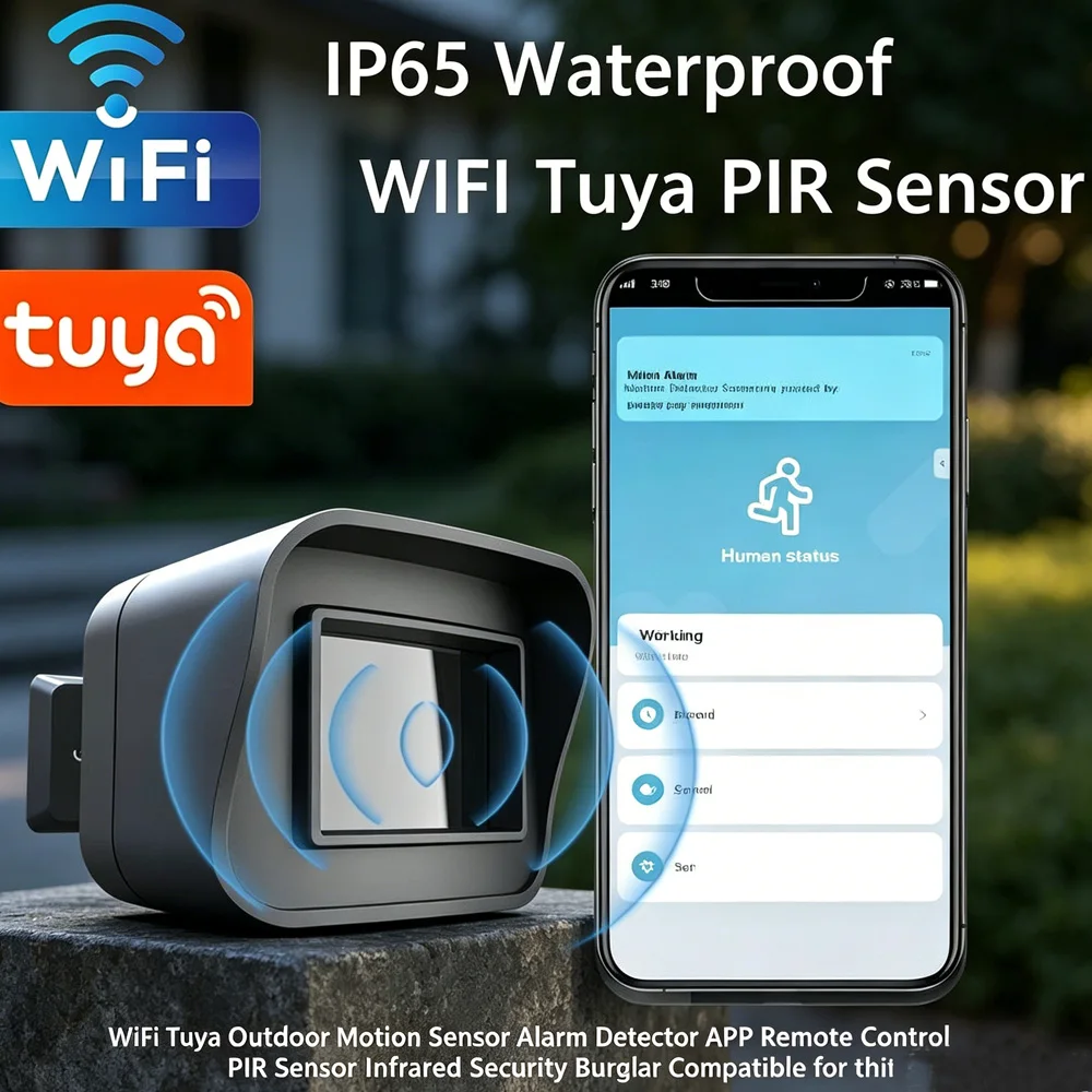 Фото Уличный датчик движения WiFi Tuya с сигнализацией, управление через приложение, ИК-датчик, система охранной сигнализации от взлома, совместимая с другими устройствами №1