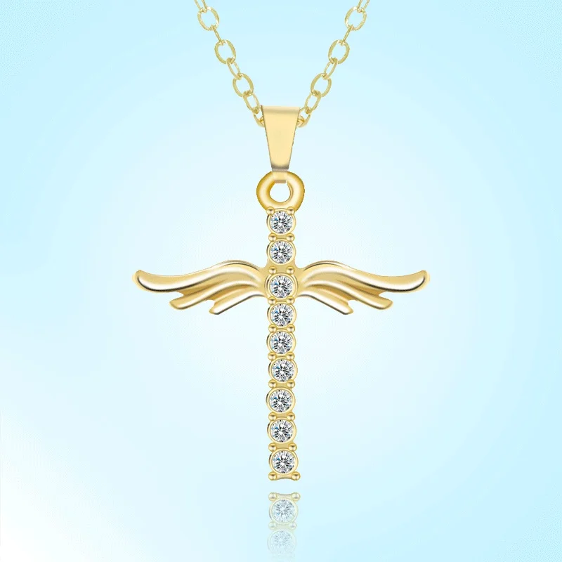 

Women's Charm Rose Gold Crystal Zircon Infinity Angel Wings Cross Necklace ,Infinity Cross Pendant,Gift for Her,Wedding Jewelry