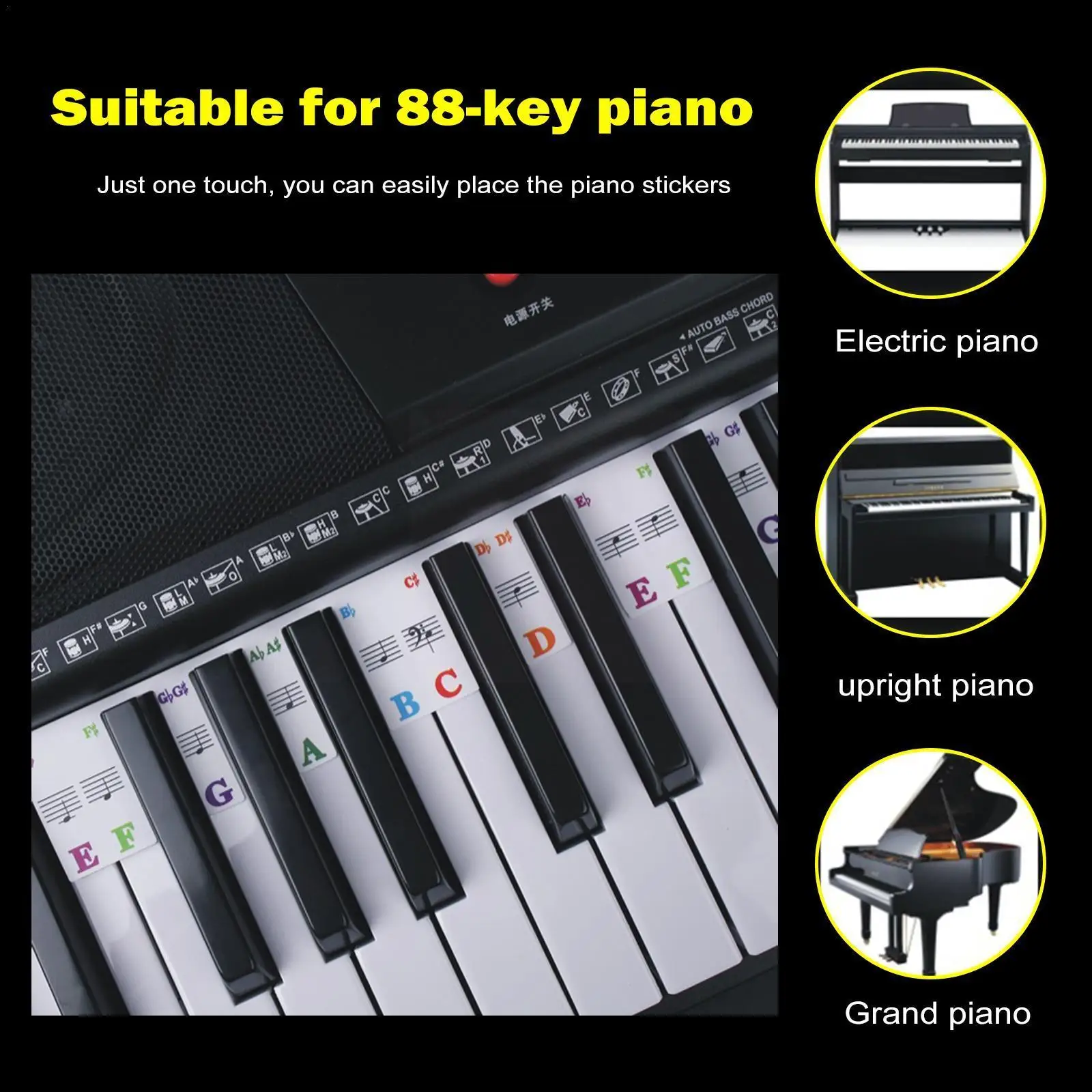 

Piano Key Stickers For Beginners Kids 61/88 Full-Size Keys Piano Keyboard Rake Notes Marker Overlay With Case Piano Accesso A7H3