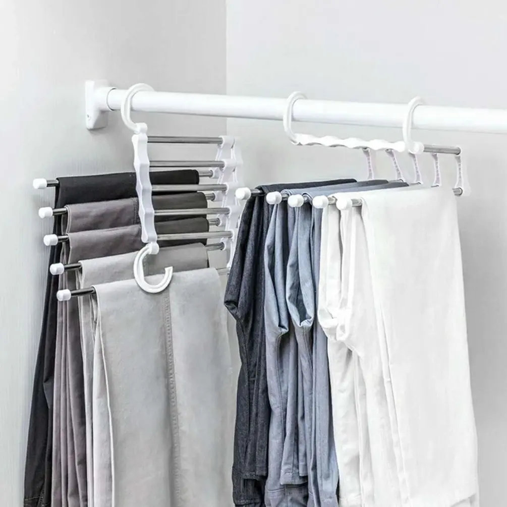 

5 In 1 Multifunction Pant Rack Clothes Trousers Hanger Wardrobe Closet Organizer Towel Shelves Space Saving Storage Holder