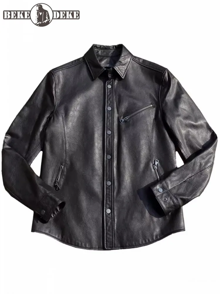 Мужская короткая куртка из натуральной овечьей кожи