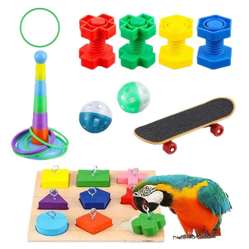 

Тренировочные игрушки для птиц с подставкой для скейтборда, модель 9 шт.