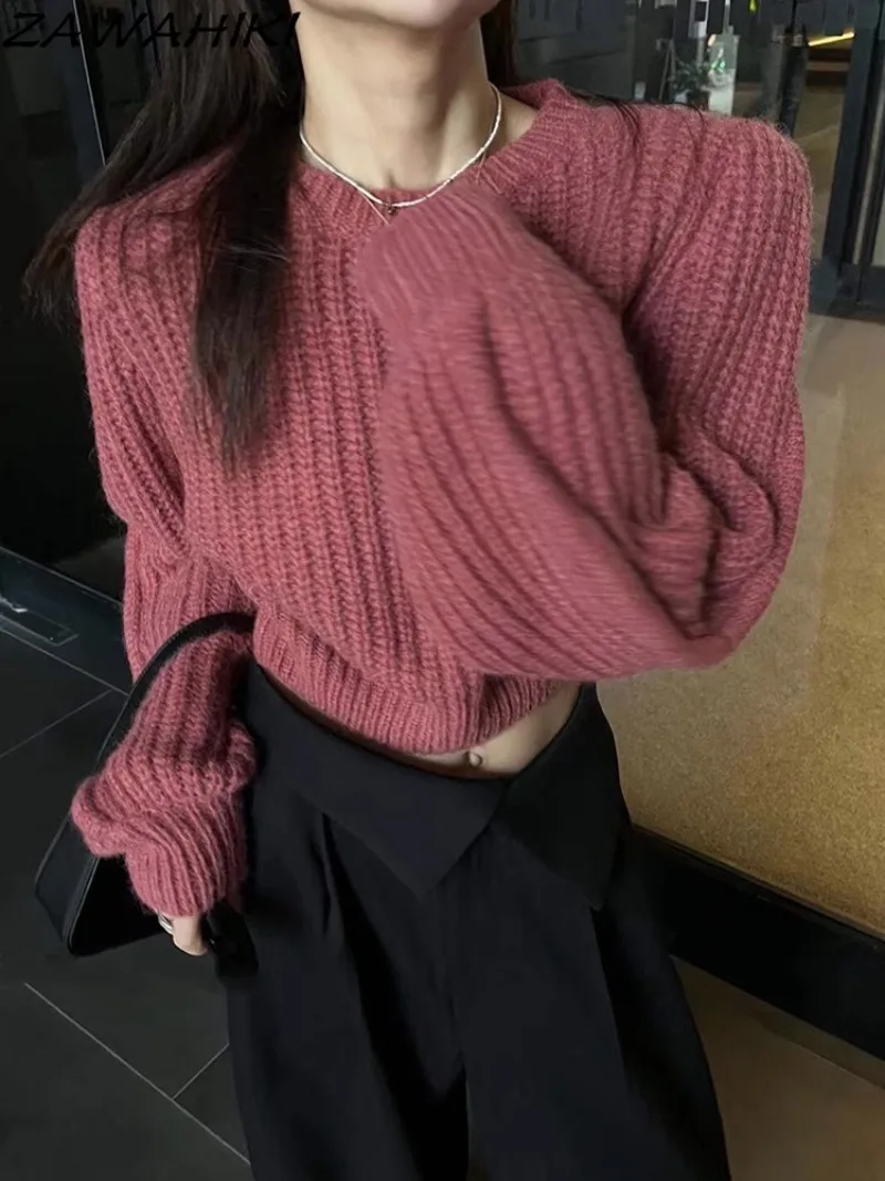 

Spring Autumn Solid Color Long Sleeve O-neck Y2K Aesthetic Pullovers Minimalist Casual Temperament Versatile Knitted Sweater