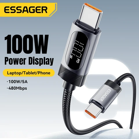 Кабель Essager Digital Dispaly USB C для iPhone 16 15 Xiaomi Huawei 100 Вт PD Быстрая зарядка для Macbook iPad Кабель типа C к типу C