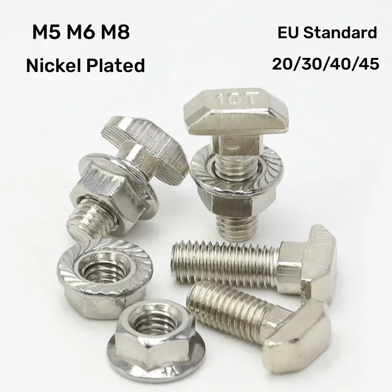 2 ~ 10 шт. M5 M6 M8 Т-образный болт и Фланцевая гайка европейского стандарта T-образный молоток для 20/30/40/45 линейных рельсов алюминиевые профили