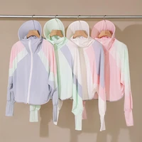 casual summer women un protective tops clothing outdoor nylon silk breathable uv protective contrast color hooded jacket