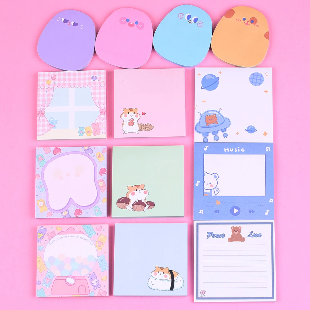 

Korean Cute Hamster Rabbit Memo Pads Kawaii Sticky Notes Fancy Blue Bear Space Stationery Post Notepad School Office Tab Planner