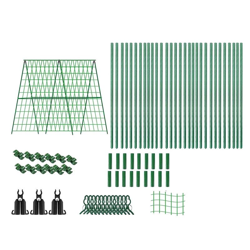 

SEWS-Metal Garden Trellis Set-47X 47 Inch Detachable Cucumber Climbing Trellis With Net And Clips-Garden Climbing Trellis