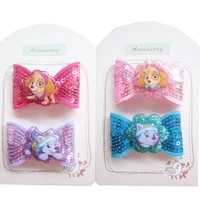 paw patrol bow hairpin sequin bow cute hair accessories baby birthday gift cartoon hair accessories anime hair accessories