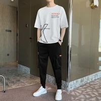 summer mens suit t shirt new trend youth handsome casual fashion short sleeve t shirt sports mens two piece set