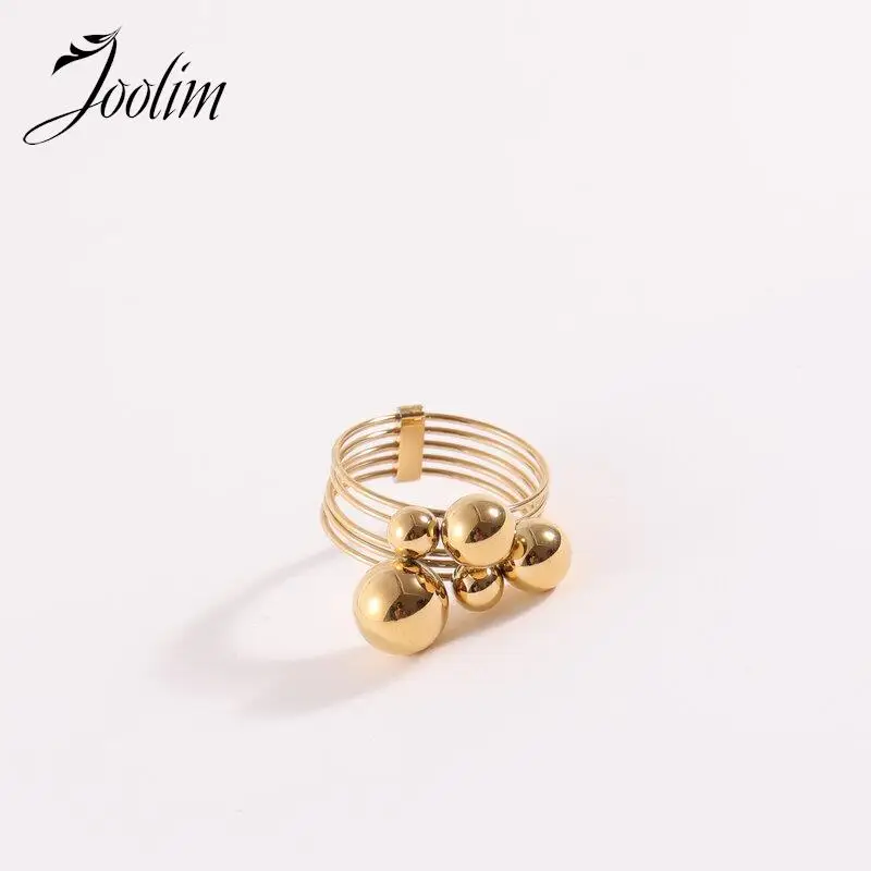 

Joolim Jewelry High End Pvd Wholesale No Fade Delicate Smooth Small Grape Ball Layers Stainless Steel Finger Ring for Women