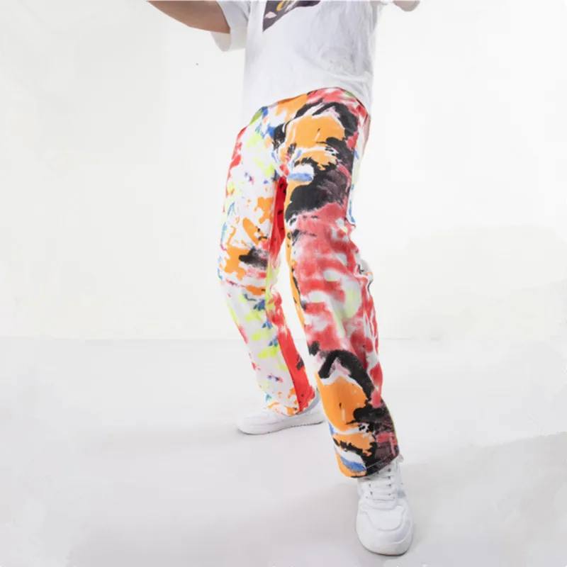 2022 New Fashion Multicolor Tie Dye Hip Hop Men Straight Jeans Trousers Korean Casual Women Punk Denim Pants Pantalones Hombre