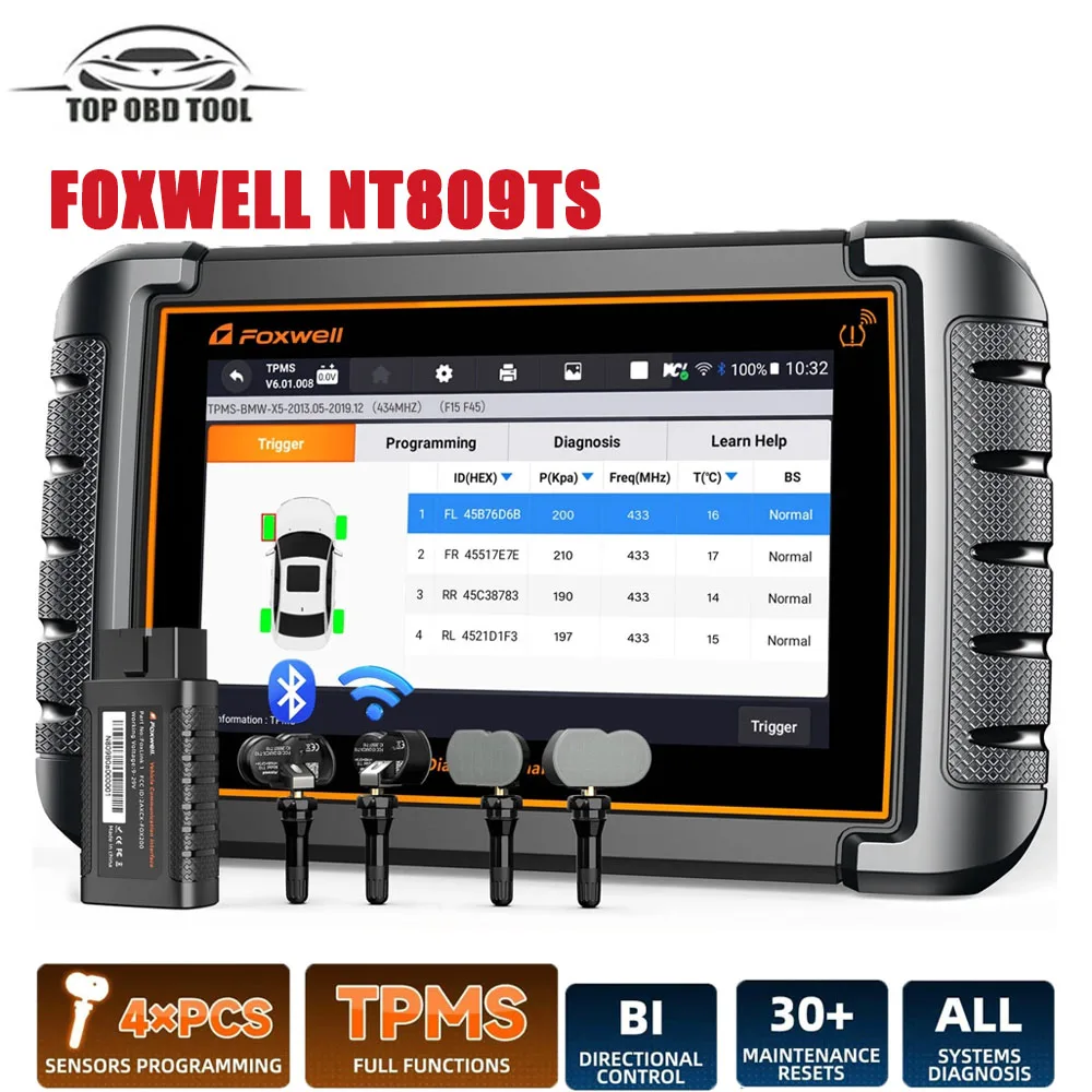 

FOXWELL NT809TS OBD2 Bluetooth Scanner Car Tpms Diagnostic Tools Automotive Scanner All System Active Test OE-Level OBD 2 Tool