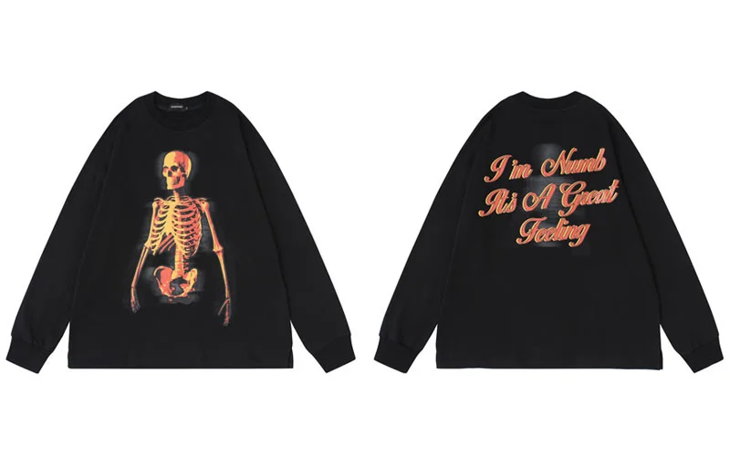 

Hoodie Hip Hop Sweatshirt Men Streetwear Skull Skeleton Print Punk Gothic Pullover 2023 Harajuku Fashion Casual Cotton Loose Top