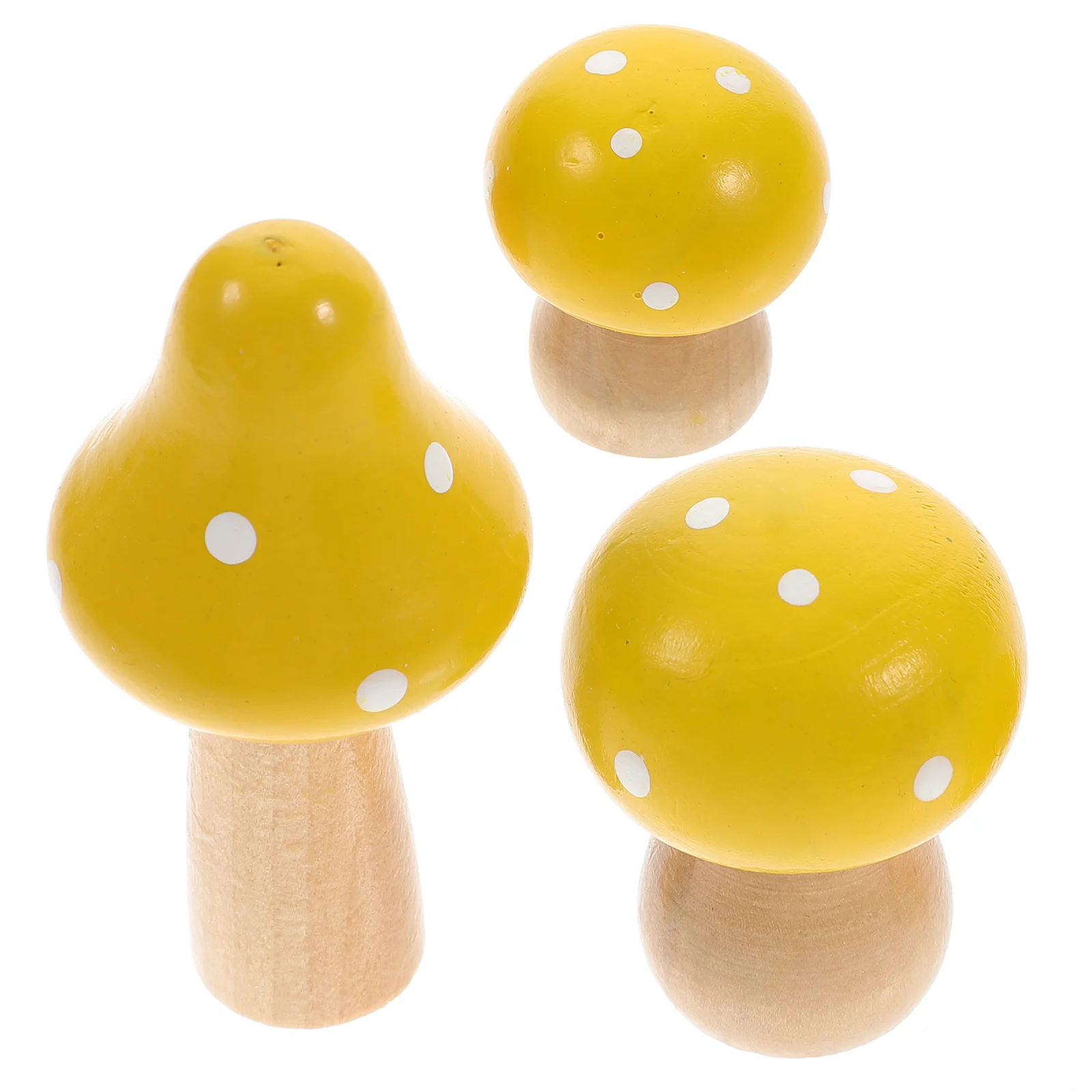 

3 Pcs Mushroom Desktop Ornament Mini Wooden Cake Toppers Small Simulated Sculpture Fairy Decorations