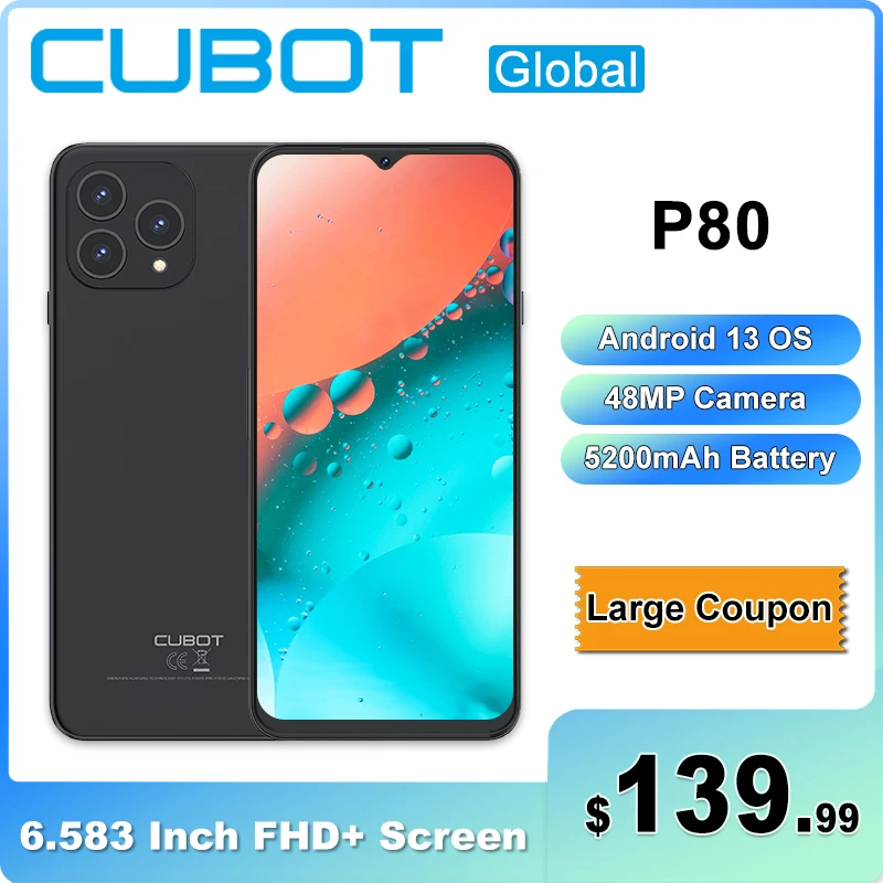 Cubot P80 6.583' FHD+ Screen Smartphone 8GB RAM+256GB ROM Android 13 48MP Camera  NFC 5200mAh Battery 2023 Global Version