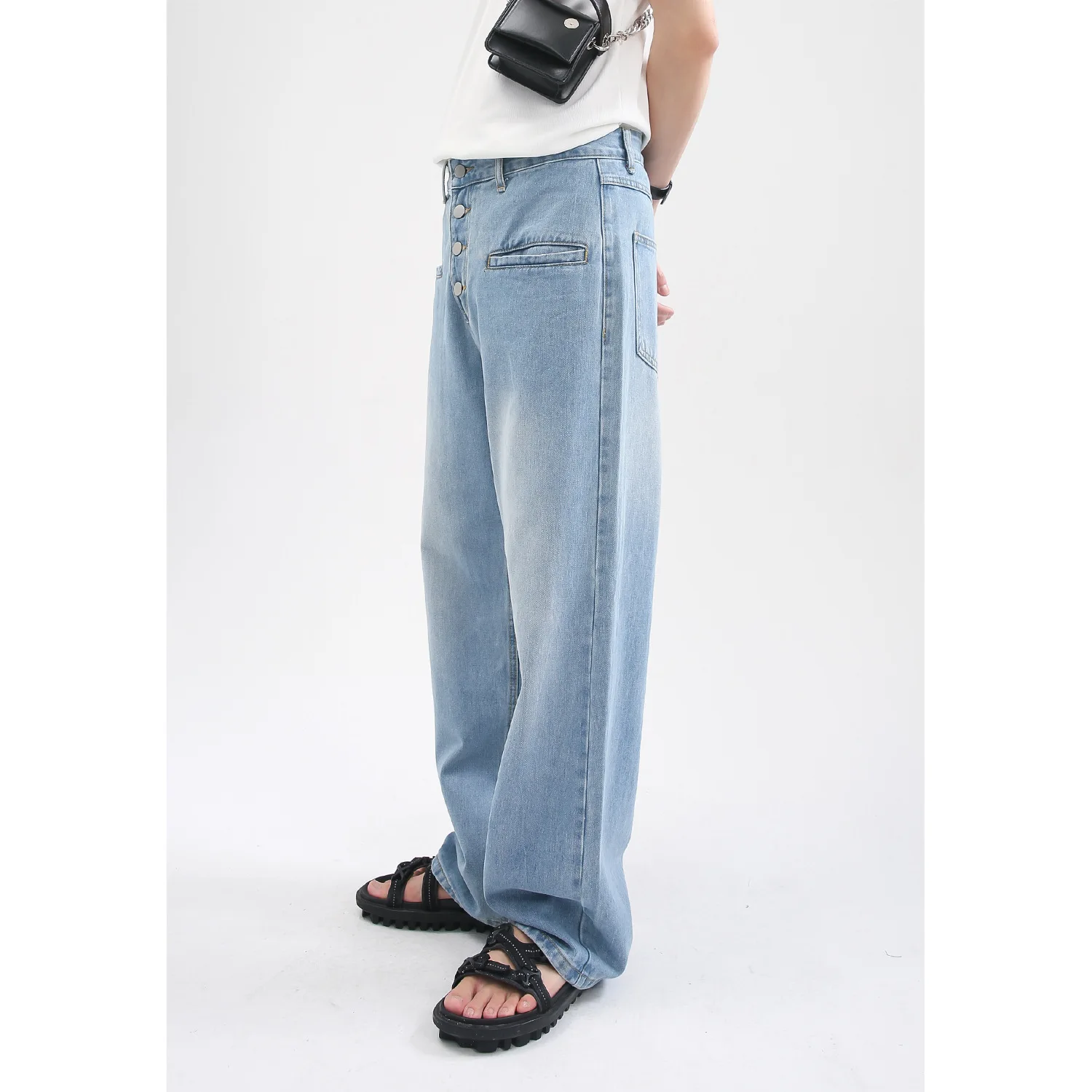 Four Seasons Korean Style Fashion Loose Personality Straight Design Casual Loose Designer Jeans Men's Streetwear Men Clothing