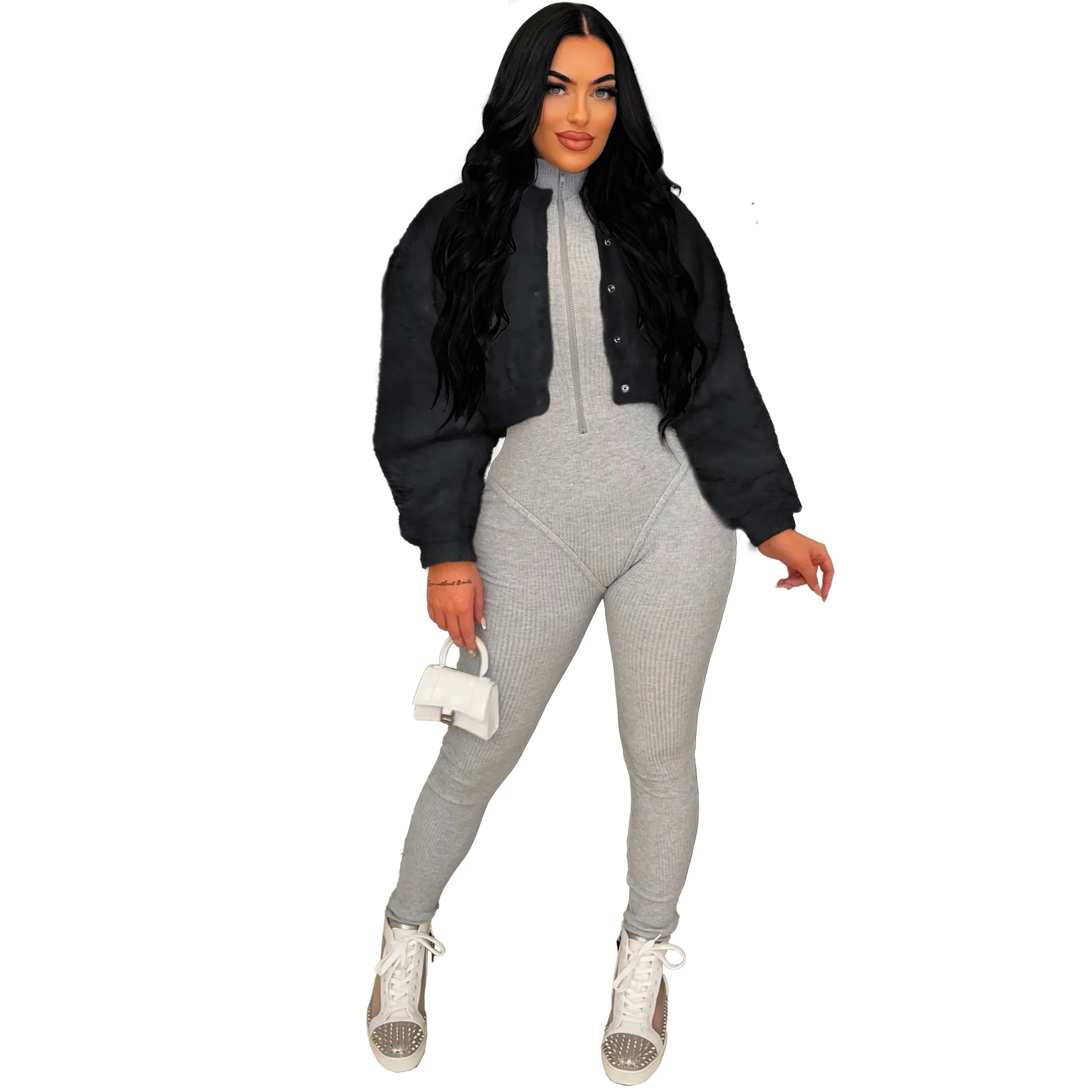 DEARIRIS Women Faux Fur Bomber Jacket Coat Long Sleeve Round Collar Faux Shearling Shaggy Oversized Shacket Jacket