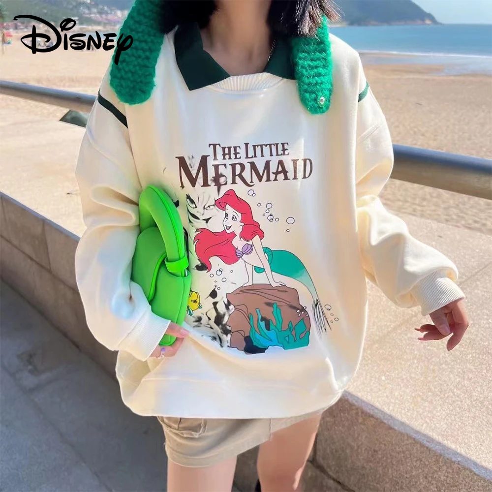 

Disney The Little Mermaid Ariel Print Sweatshirt Women Fashion Autumn Pullover Clothes Cartoons Warm Femme Tops