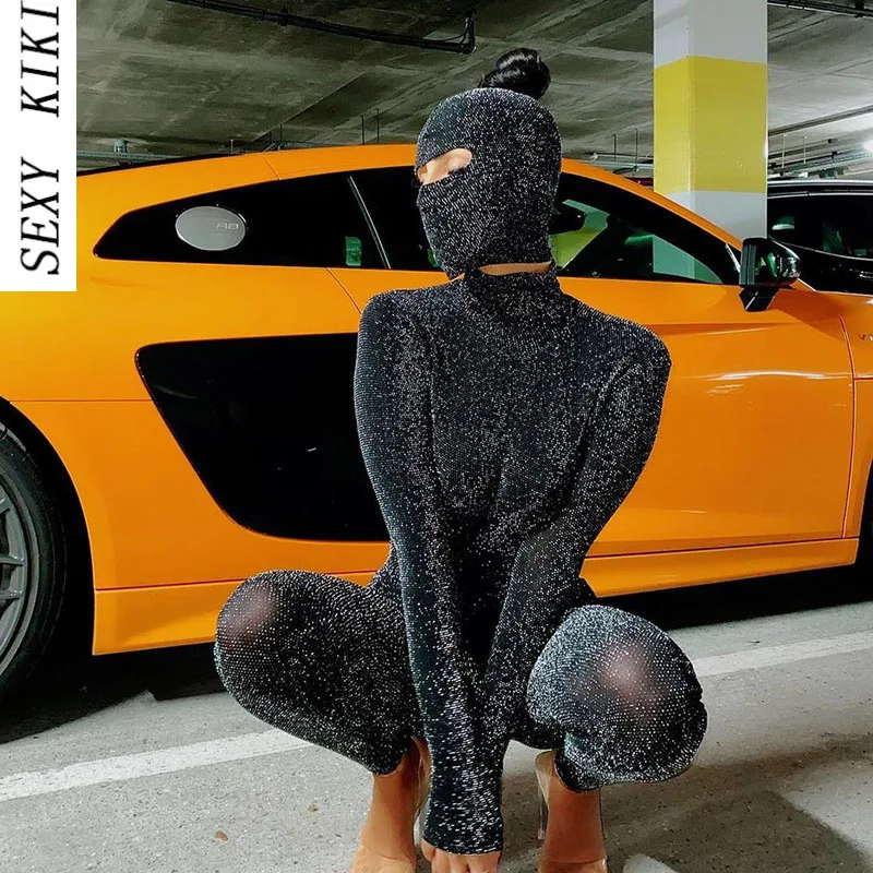 Women's 2022 autumn new long-sleeved high-necked sexy backless hip-lifting tight-fitting sports jumpsuit with headgear