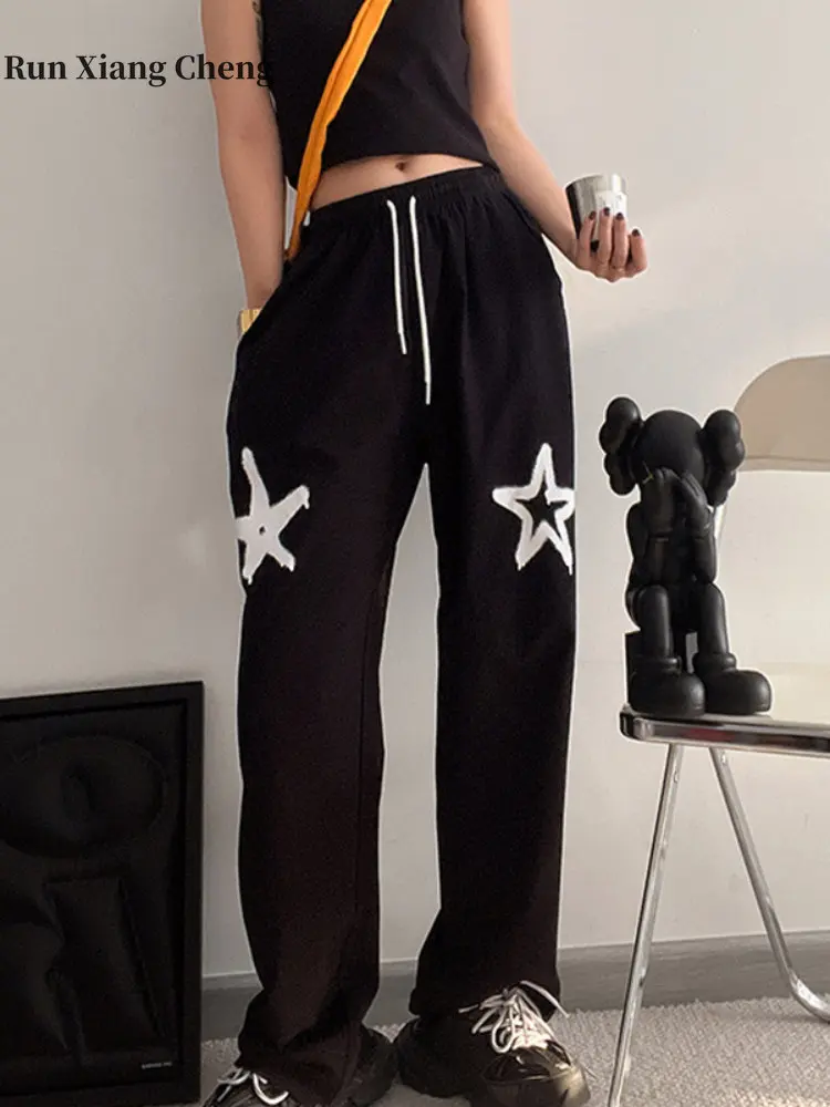 Women's Pants 2023 New Summer Y2k Fashion Harajuku Black Star Hippie Streetwear Loose Pant Oversize Casual Baggy Sports Trousers