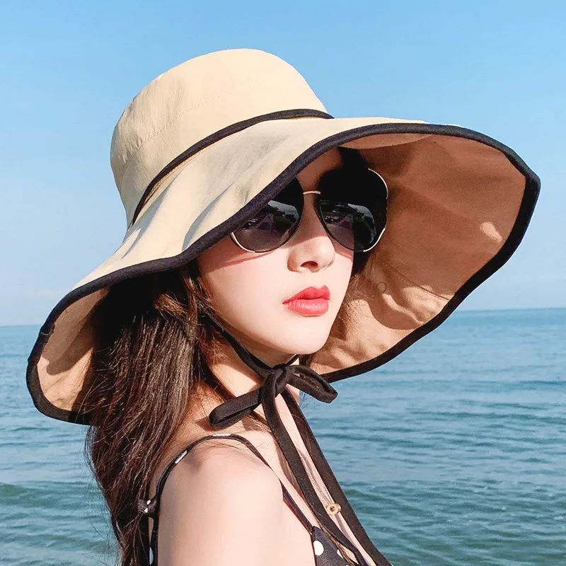 

Wide Brim Beach Hat Simple Foldable Travel Sun Hat Sunscreen UV Panama Sun Cap UPF 50+PF