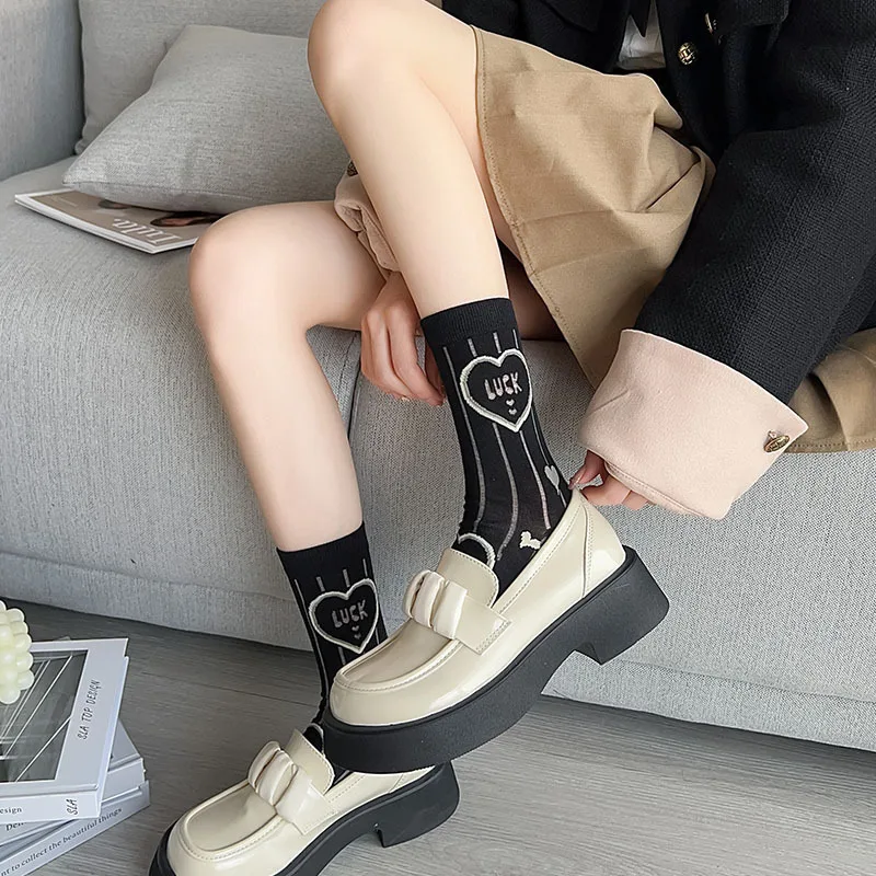 5PCS Fashion Summer Mesh Flower Cotton Socks Set for Women New Plaid Thin JK Lolita Japan Korea Black White Mid-tube Girls Socks