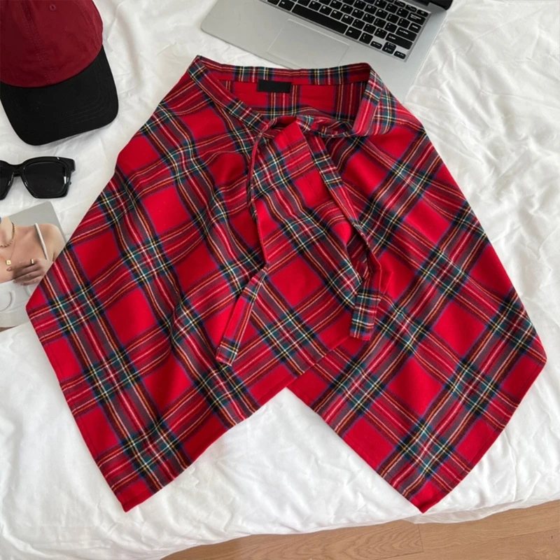 Элегантная юбка с запахом на подоле из искусственной рубашки клетчатая