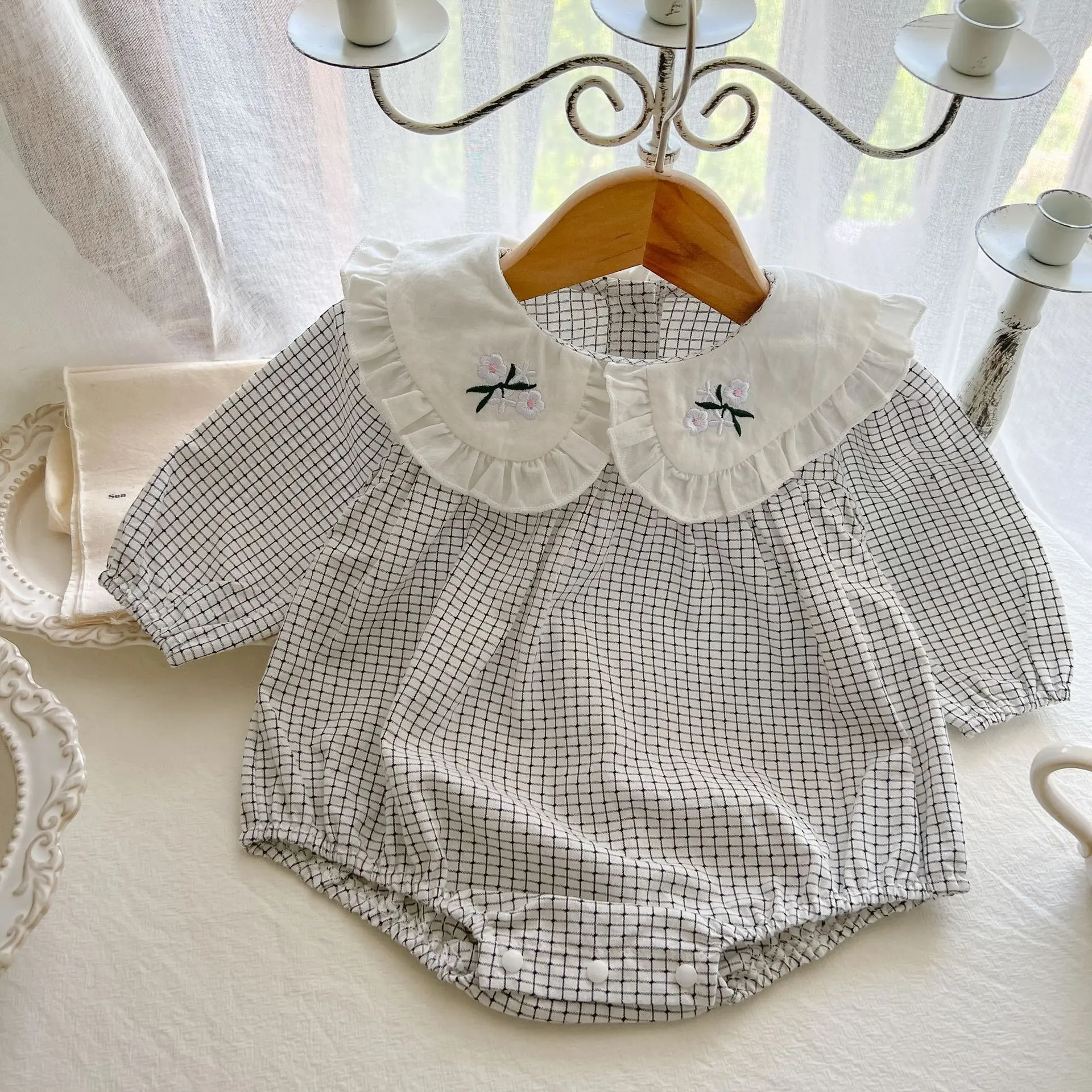 Freely Move Baby Girls Romper Cotton Long Sleeve Ruffles Embroidery Baby Rompers Infant Playsuit Jumpsuits Cute Newborn Clothes