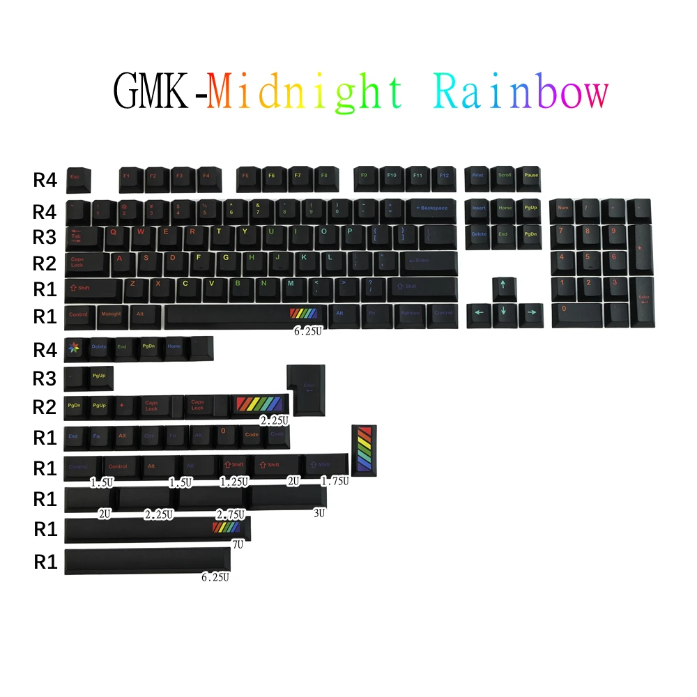 GMK Midnight Rainbow Keycaps PBT DYE- Sublimation Cherry Pro