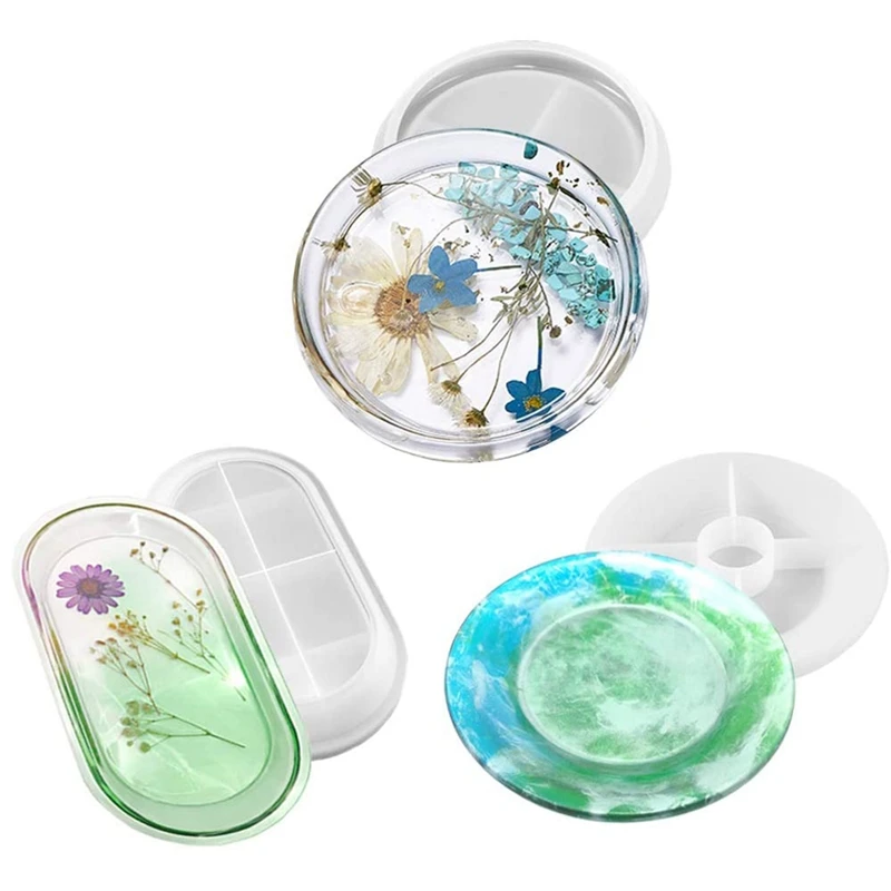

3Pcs Jewelry Silicone Resin Tray Moulds, DIY Craft Trinket Dish Epoxy Mould, Resin Coaster Casting Molds For Dish Holder