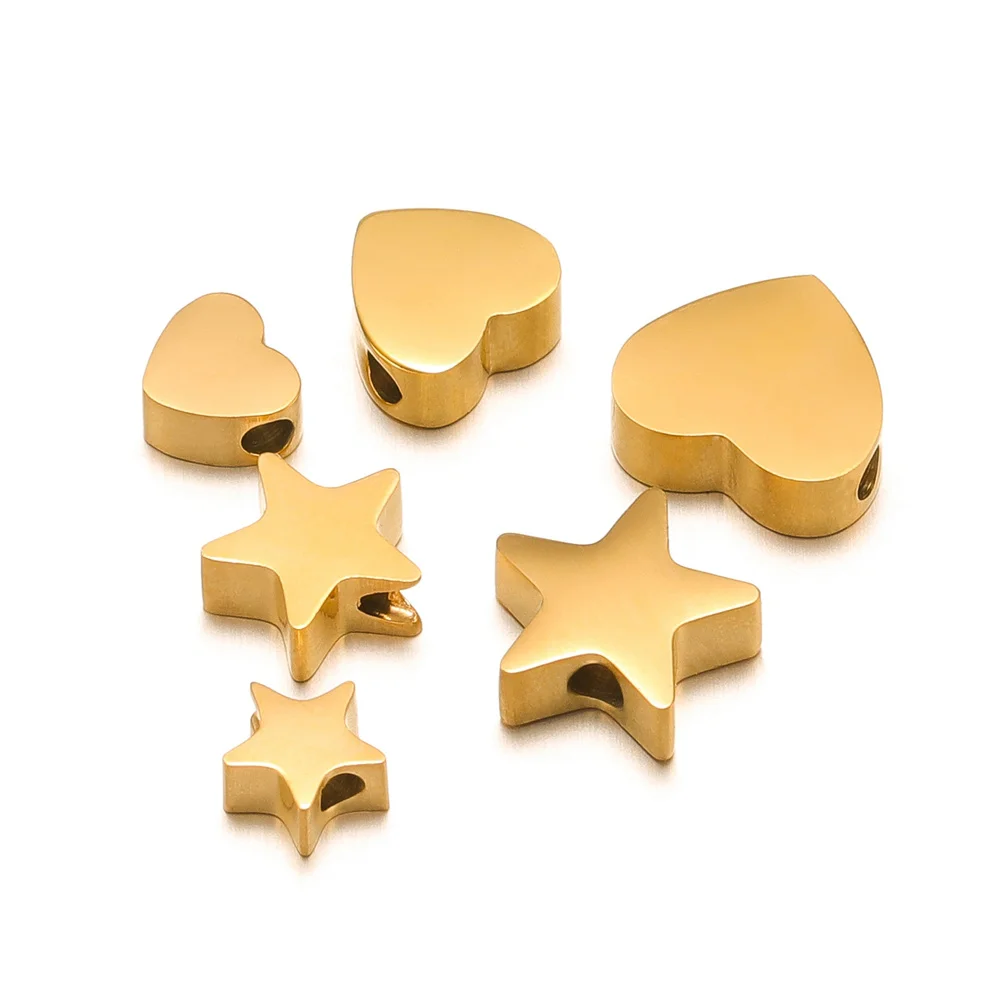 

5pcs High Quality Stainless Steel Heart Star Bead Gold Color Spacer Beads for Bracelet Necklace Chain DIY Jewelry Making Finding