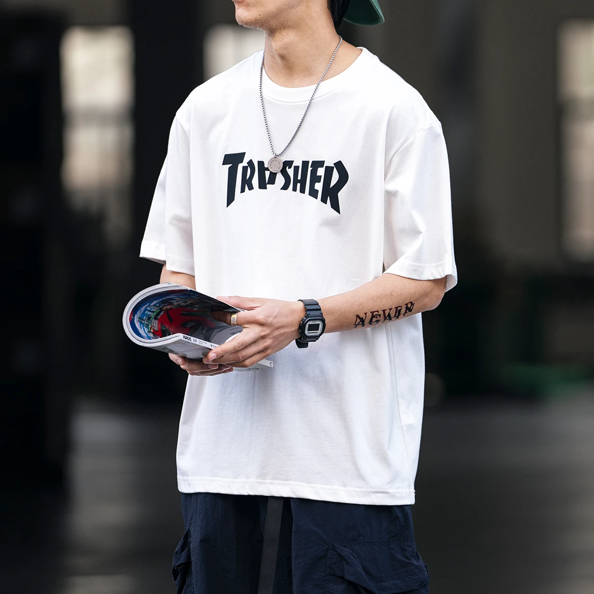 

Футболка мужская оверсайз с надписью, хлопок, короткий рукав, свободная повседневная Уличная одежда в японском стиле Харадзюку, лето