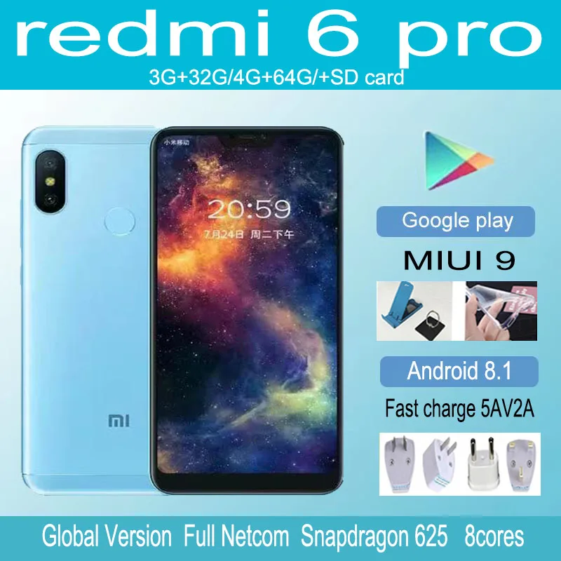 

Global version XIaomi A2 lite / redmi 6 pro smartphone pixels Snapdragon 625 4000 mAh also called redmi 6 pro global rom
