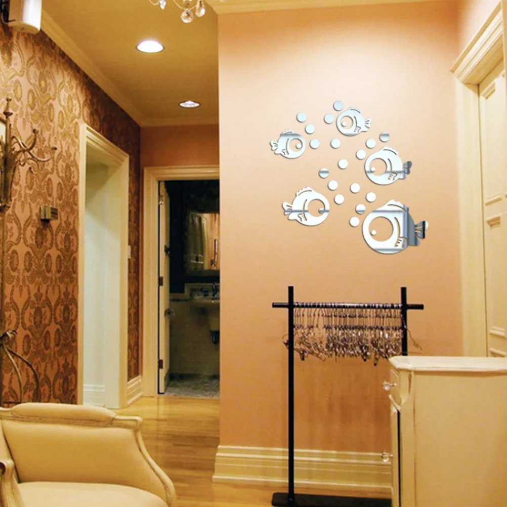 

Wall Stickers Mirror Decals 3D Acrylicfish Sticker Decor Removableroom Diy Decal Living Adhesive Mural Backdrop Bubble Self