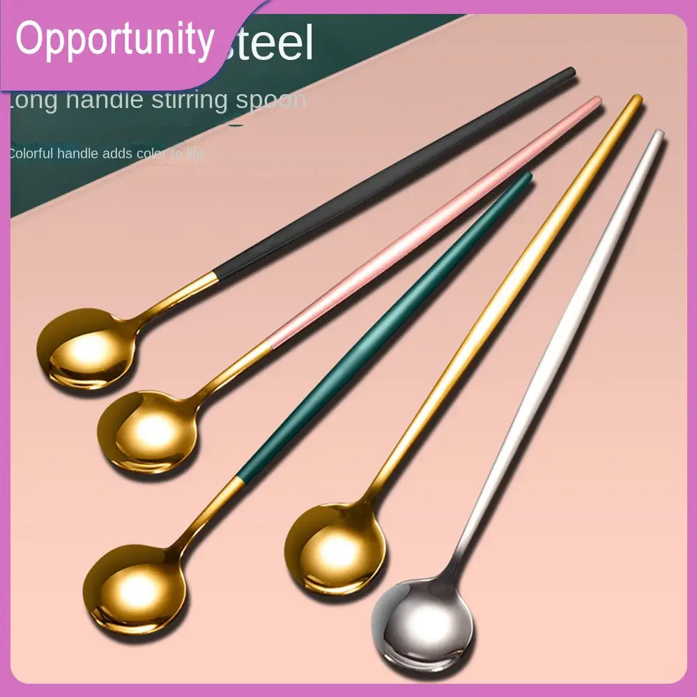 

Long Handle Tableware Ice Cream Dessert High Color Soup Spoon Portable Household Stainless Steel Spoon Mixing Cutlery Teaspoon